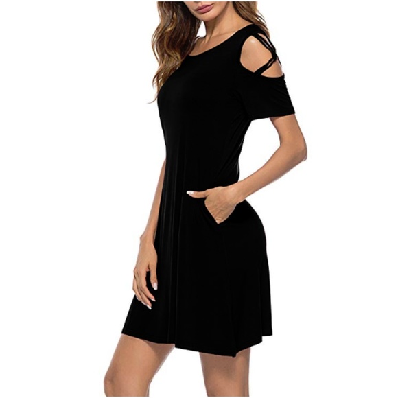 Womens "Charlotte" Cold Shoulder T-Shirt Dress - Picture 2 of 6
